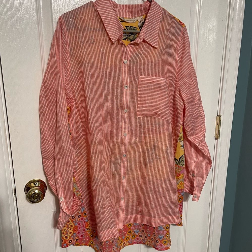 Soft Surroundings Pink Button-Up Shirt XL H2